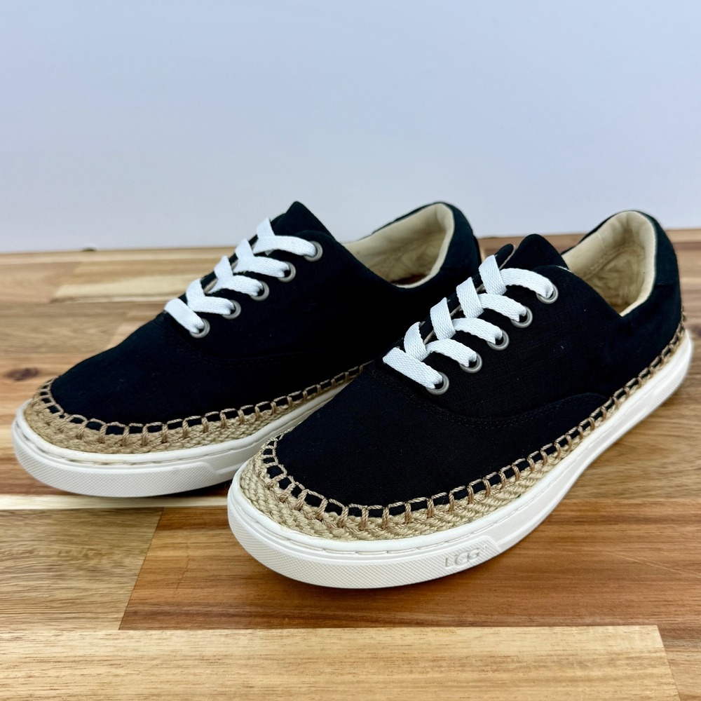UGG Black Canvas Espadrille Platform Sneakers Casual Lace Up Shoes‎ Women's 5.5